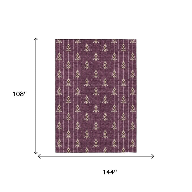 9' X 12' Eggplant And Graphite Geometric Washable Indoor Outdoor Area Rug Homeroots Outdoor