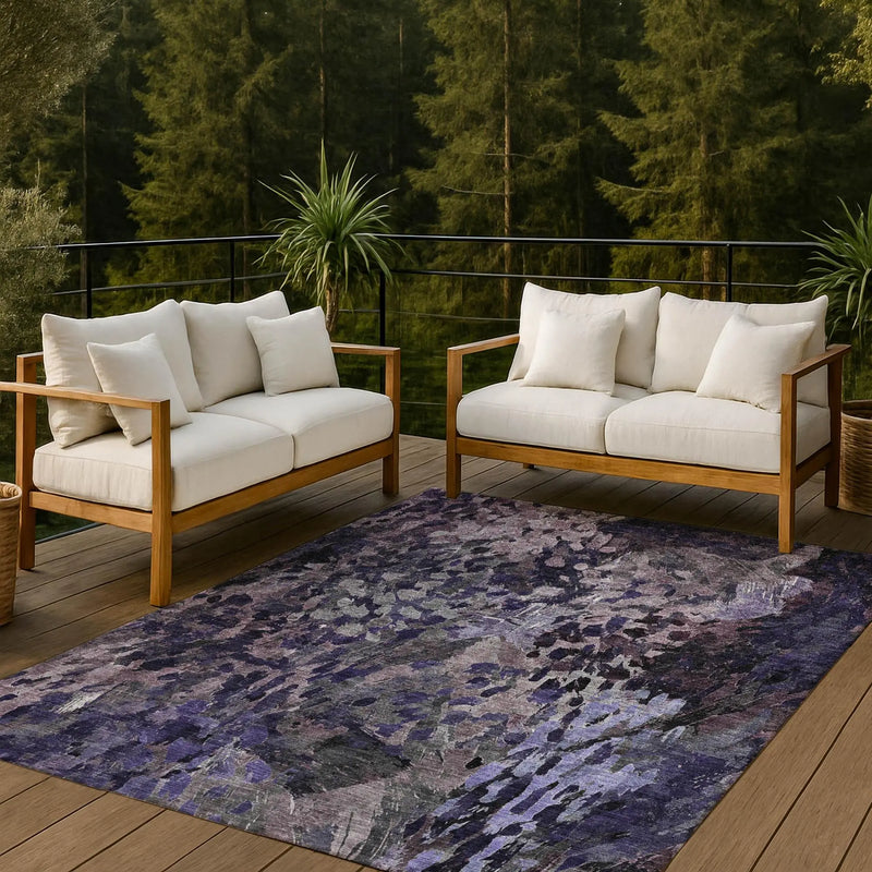 9' X 12' Eggplant And Purple Abstract Washable Indoor Outdoor Area Rug Homeroots Outdoor
