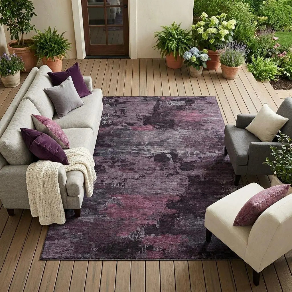 9' X 12' Eggplant And Purple Abstract Washable Indoor Outdoor Area Rug Homeroots Outdoor