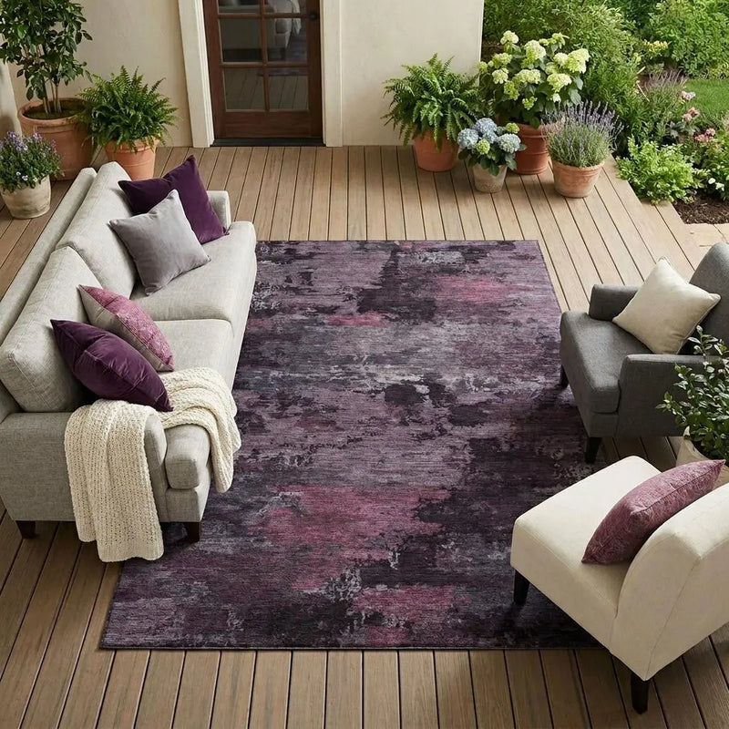9' X 12' Eggplant And Purple Abstract Washable Indoor Outdoor Area Rug Homeroots Outdoor