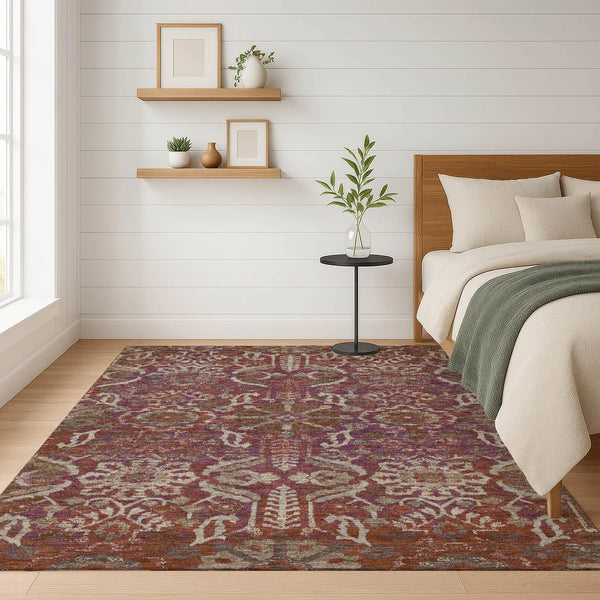 9' X 12' Eggplant And Purple Damask Washable Indoor Outdoor Area Rug Homeroots Outdoor