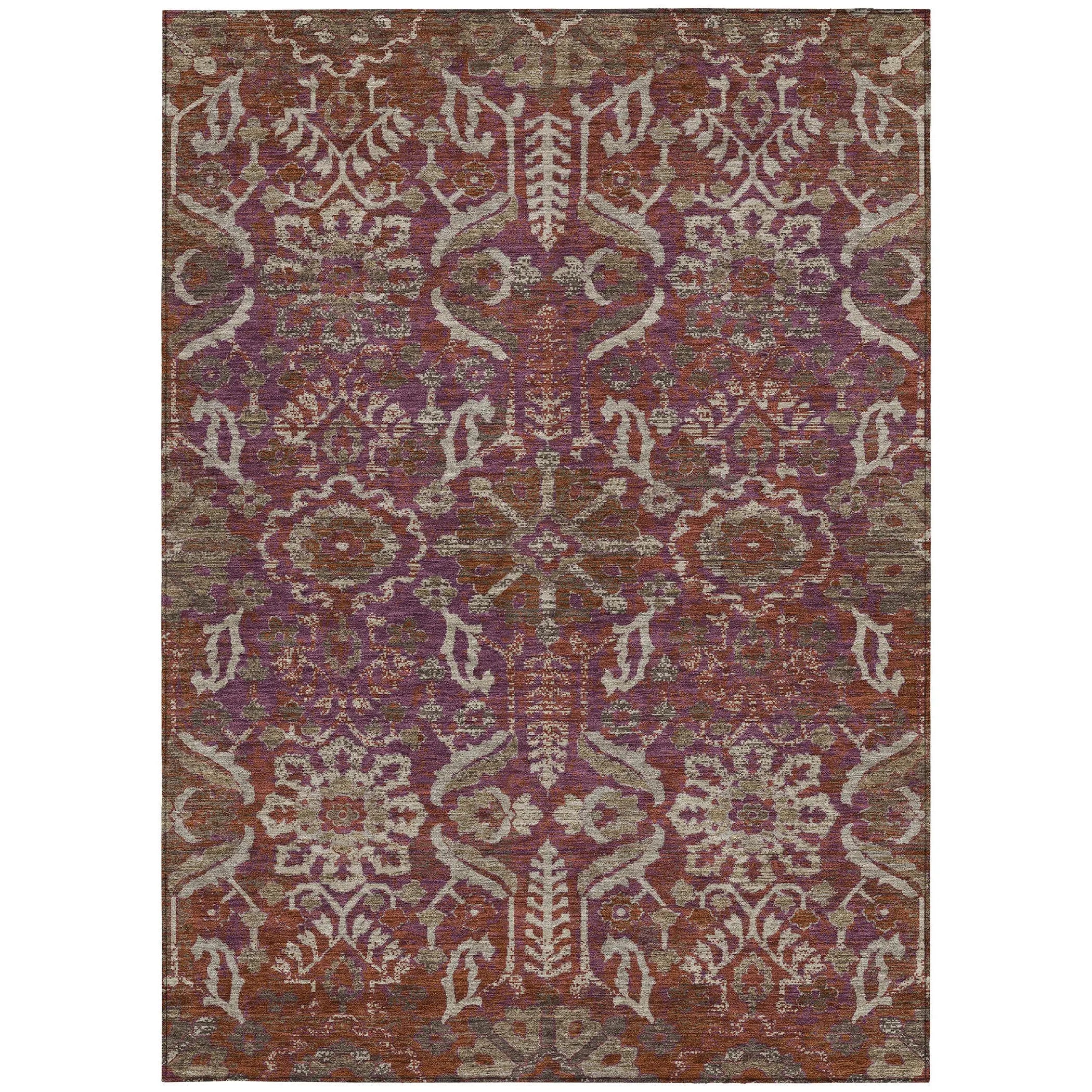 9' X 12' Eggplant And Purple Damask Washable Indoor Outdoor Area Rug Homeroots Outdoor