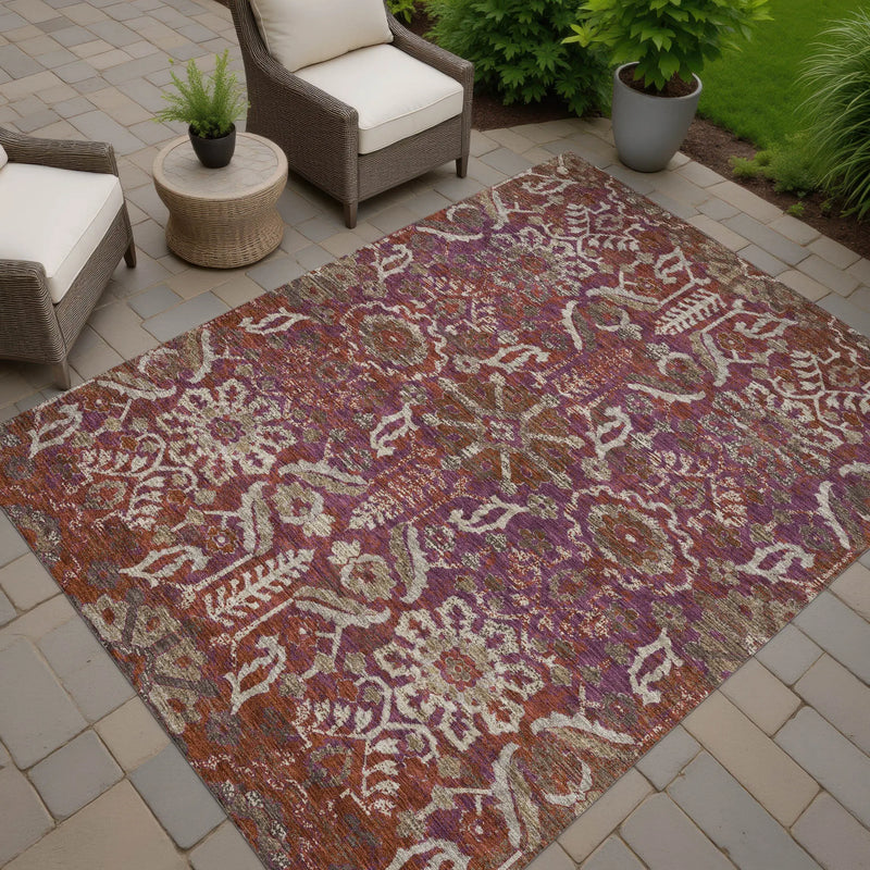 9' X 12' Eggplant And Purple Damask Washable Indoor Outdoor Area Rug Homeroots Outdoor