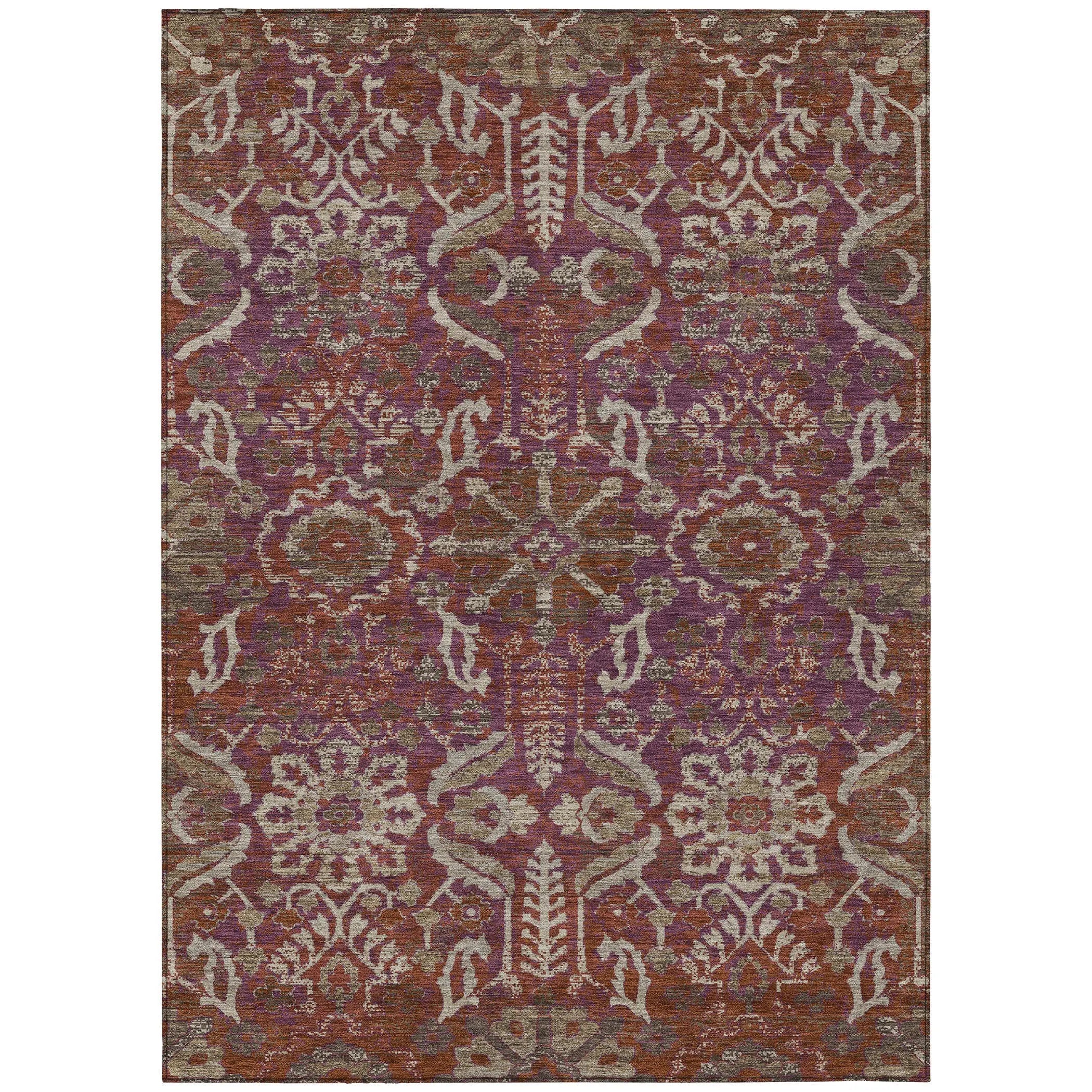 9' X 12' Eggplant And Purple Damask Washable Indoor Outdoor Area Rug Homeroots Outdoor