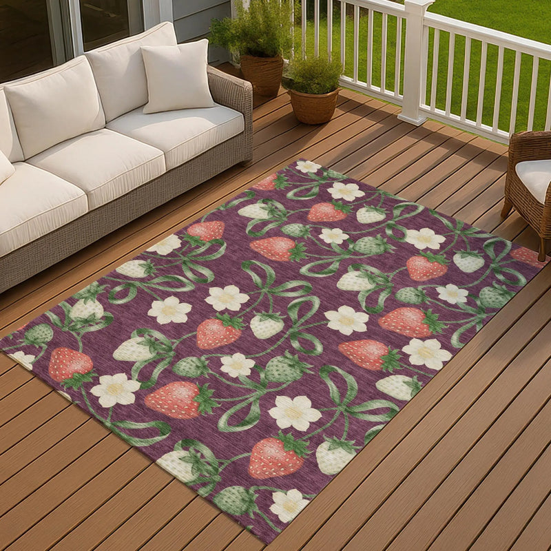 9' X 12' Eggplant And Purple Floral Washable Indoor Outdoor Area Rug Homeroots Outdoor