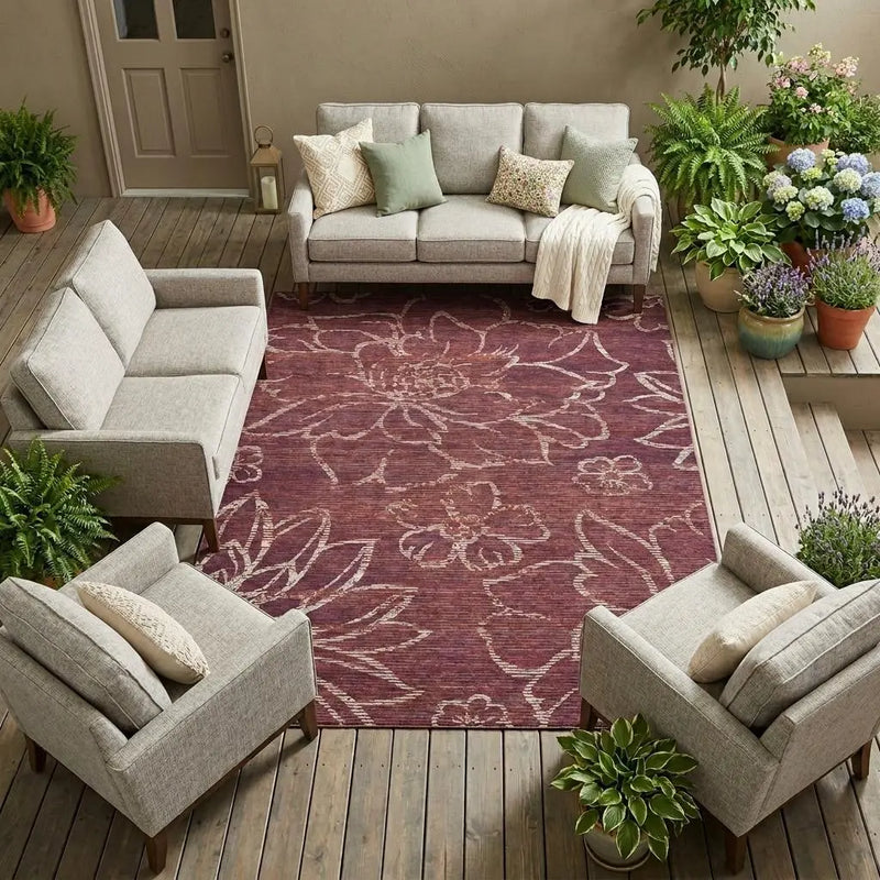 9' X 12' Eggplant And Purple Floral Washable Indoor Outdoor Area Rug Homeroots Outdoor