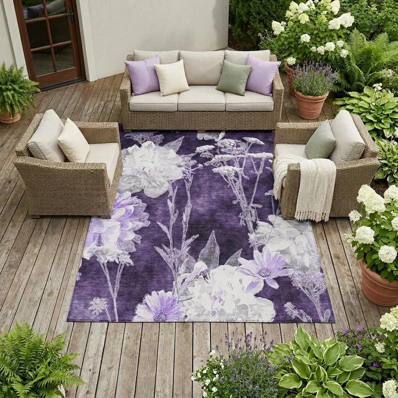 9' X 12' Eggplant And Purple Floral Washable Indoor Outdoor Area Rug Homeroots Outdoor