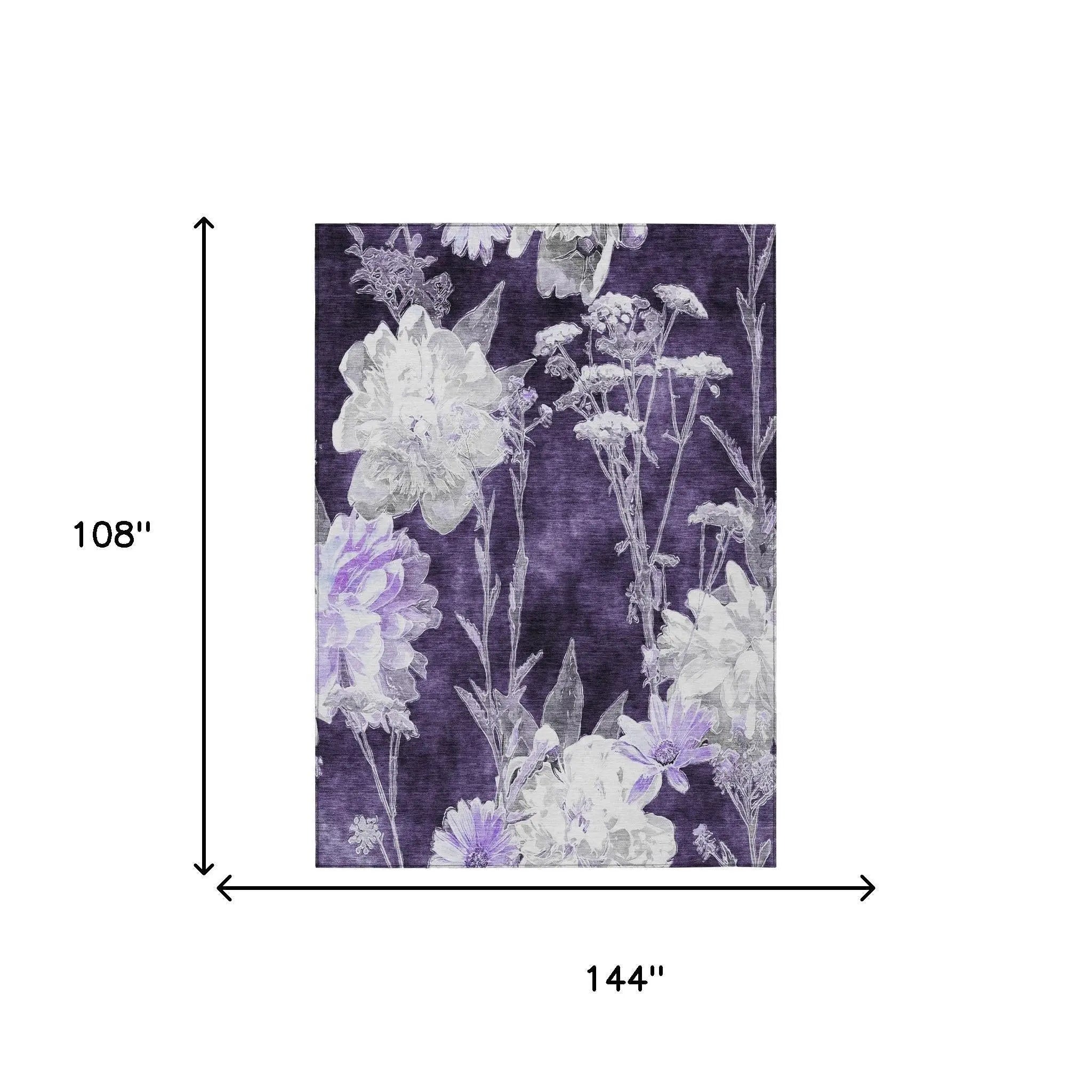 9' X 12' Eggplant And Purple Floral Washable Indoor Outdoor Area Rug Homeroots Outdoor