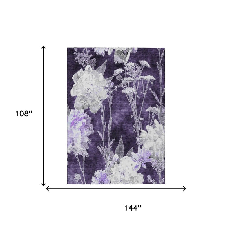 9' X 12' Eggplant And Purple Floral Washable Indoor Outdoor Area Rug Homeroots Outdoor