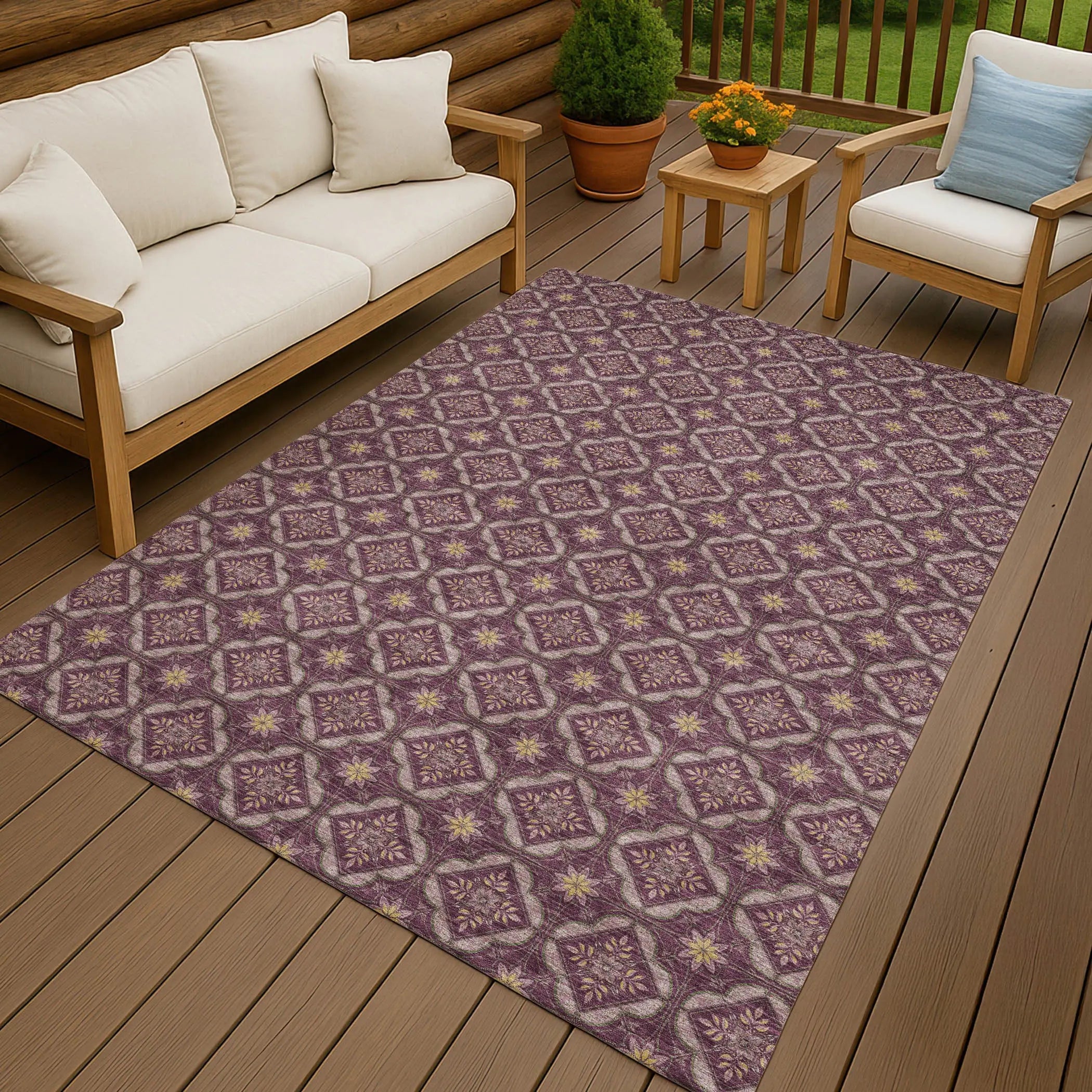 9' X 12' Eggplant And Purple Geometric Washable Indoor Outdoor Area Rug Homeroots Outdoor