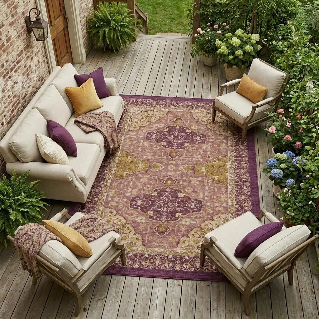 9' X 12' Eggplant And Purple Oriental Washable Indoor Outdoor Area Rug Homeroots Outdoor