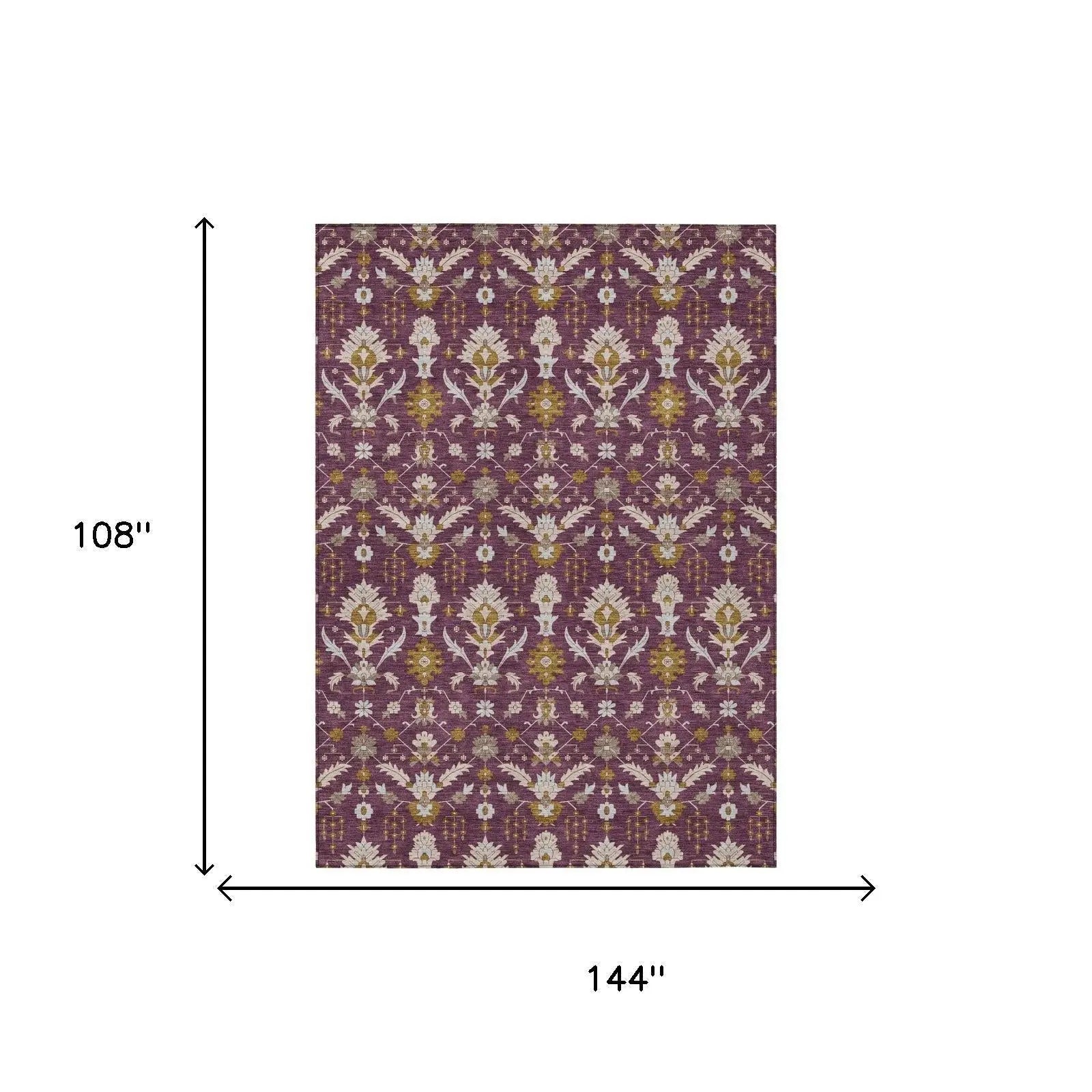 9' X 12' Eggplant And Purple Oriental Washable Indoor Outdoor Area Rug Homeroots Outdoor