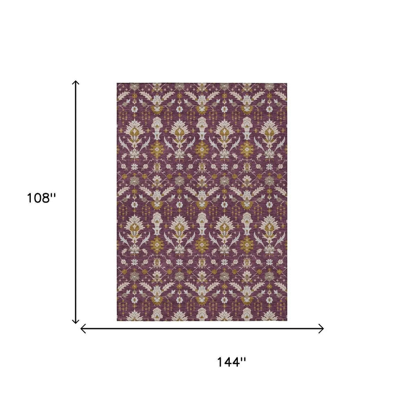 9' X 12' Eggplant And Purple Oriental Washable Indoor Outdoor Area Rug Homeroots Outdoor