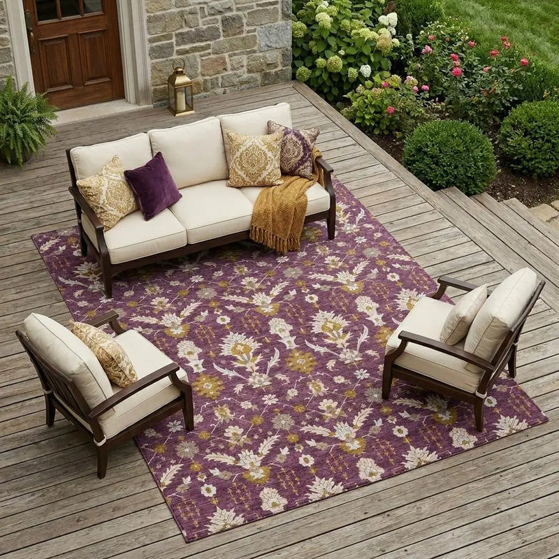 9' X 12' Eggplant And Purple Oriental Washable Indoor Outdoor Area Rug Homeroots Outdoor