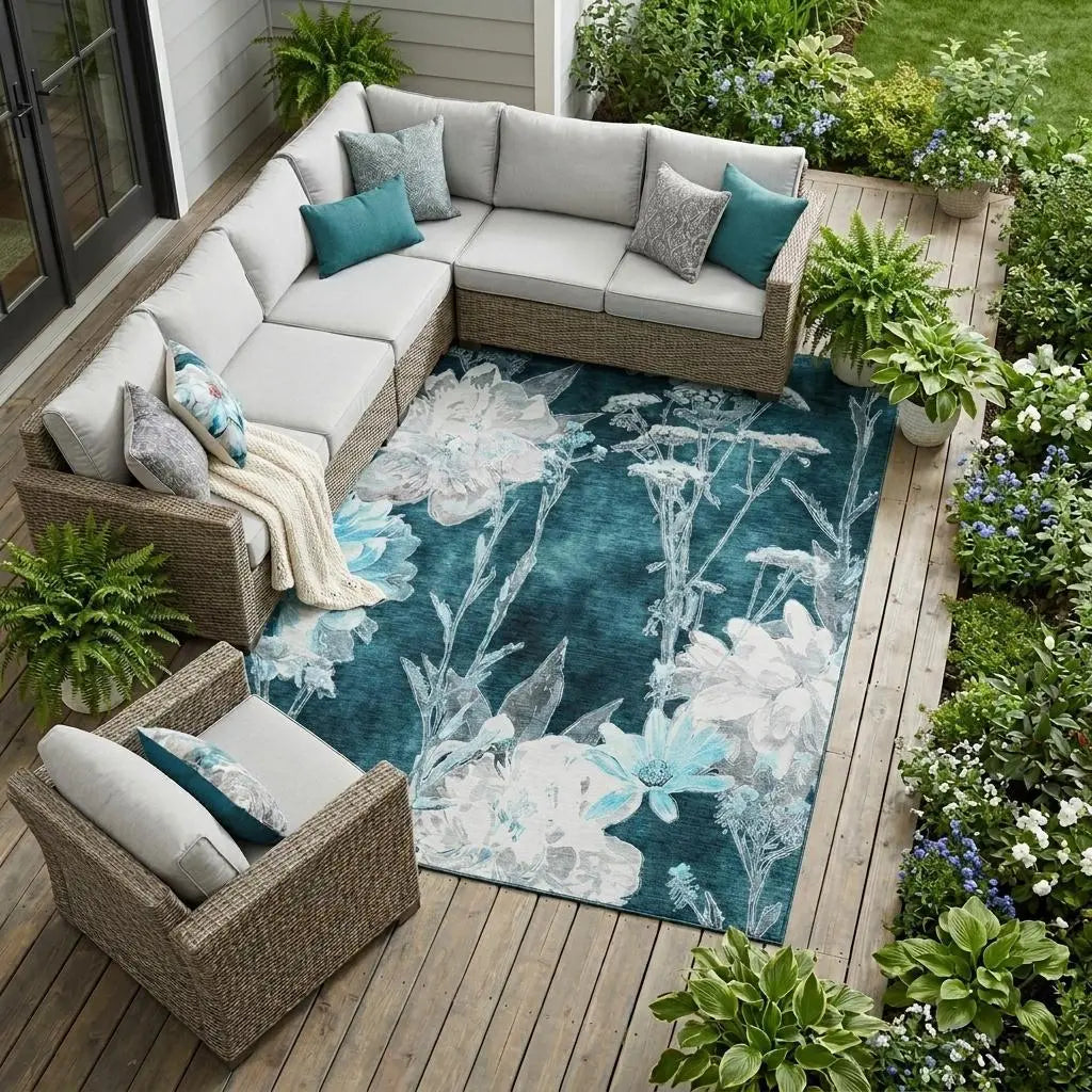 9' X 12' Emerald And Green Floral Washable Indoor Outdoor Area Rug Homeroots Outdoor