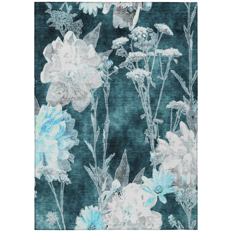 9' X 12' Emerald And Green Floral Washable Indoor Outdoor Area Rug Homeroots Outdoor