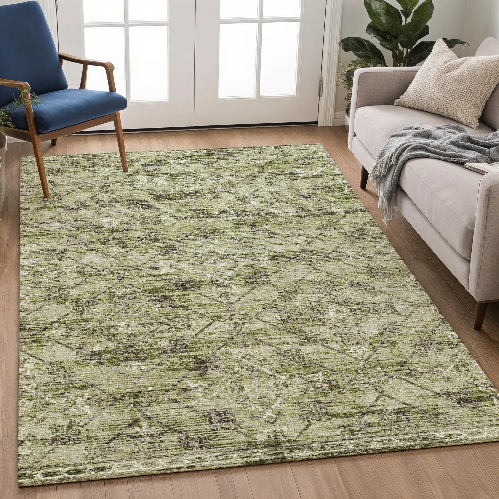 9' X 12' Fern Green And Brown Geometric Washable Indoor Outdoor Area Rug Homeroots Outdoor