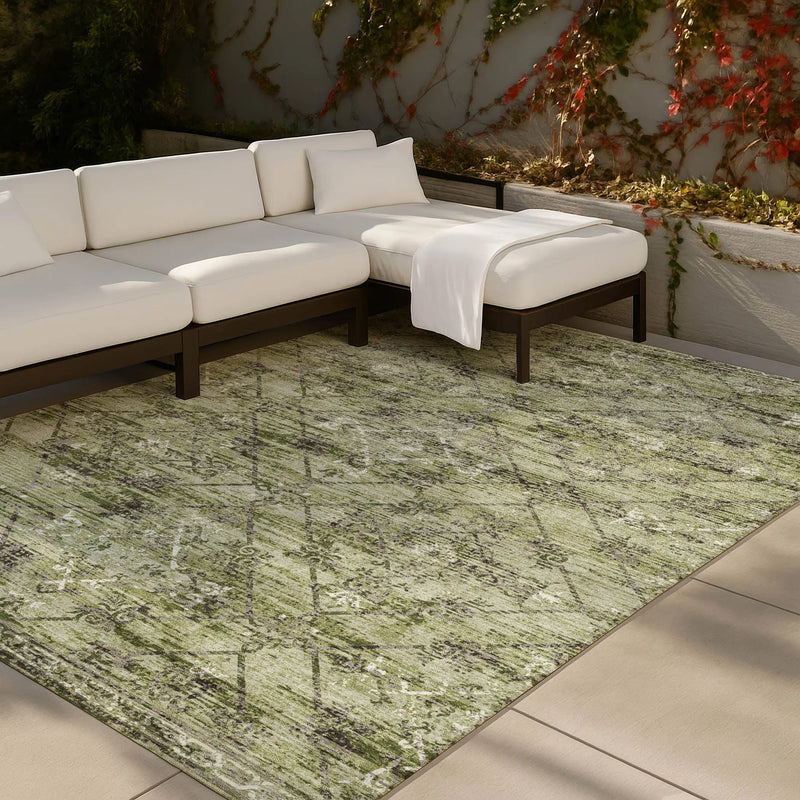 9' X 12' Fern Green And Brown Geometric Washable Indoor Outdoor Area Rug Homeroots Outdoor