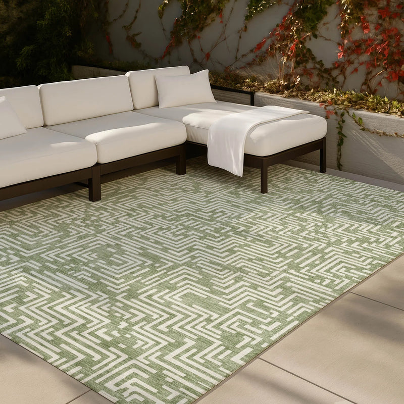 9' X 12' Fern Green And Copper Geometric Washable Indoor Outdoor Area Rug Homeroots Outdoor