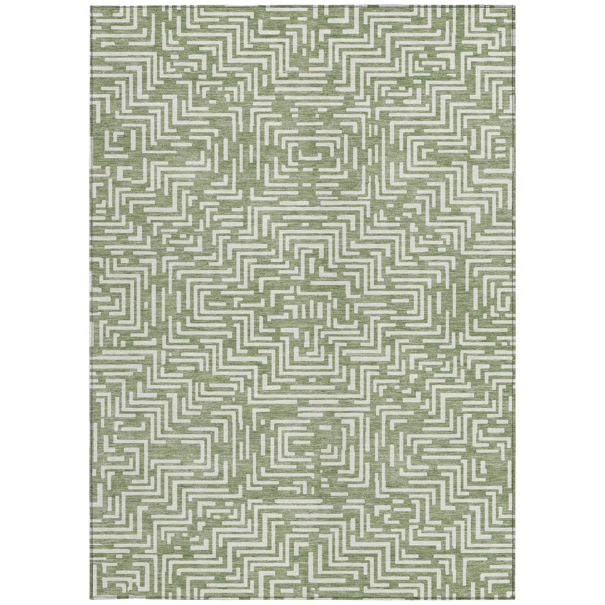 9' X 12' Fern Green And Copper Geometric Washable Indoor Outdoor Area Rug Homeroots Outdoor