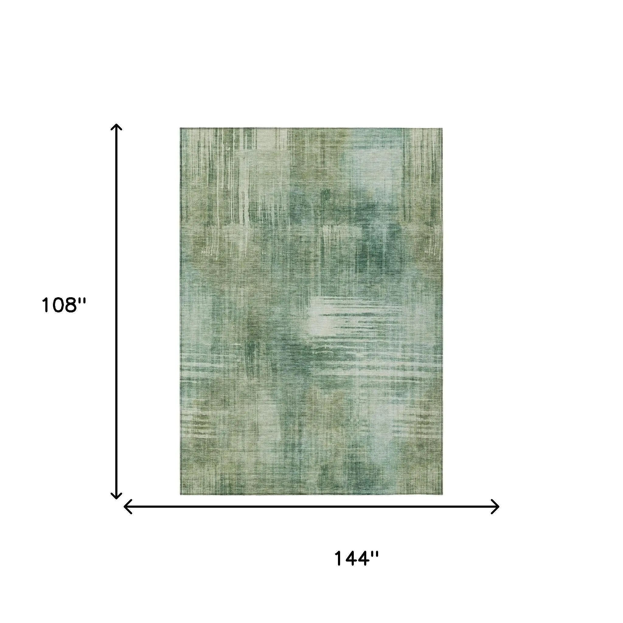 9' X 12' Fern Green And Green Abstract Washable Indoor Outdoor Area Rug Homeroots Outdoor