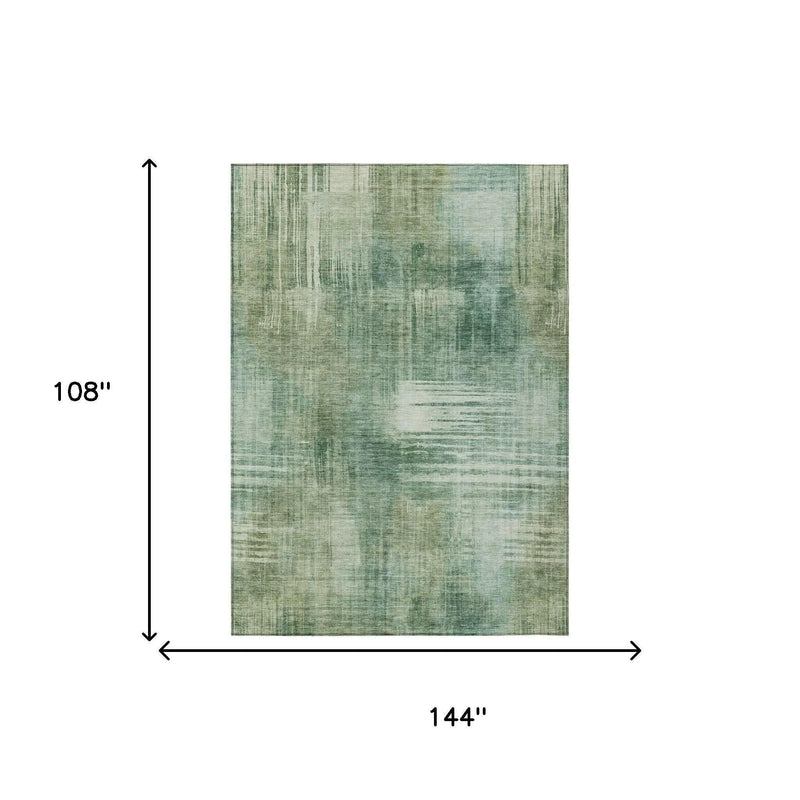 9' X 12' Fern Green And Green Abstract Washable Indoor Outdoor Area Rug Homeroots Outdoor