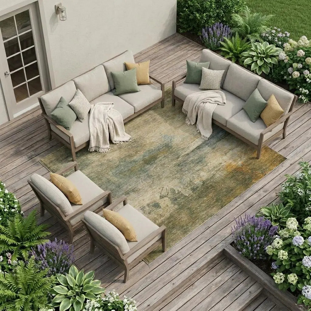 9' X 12' Fern Green And Green Abstract Washable Indoor Outdoor Area Rug Homeroots Outdoor