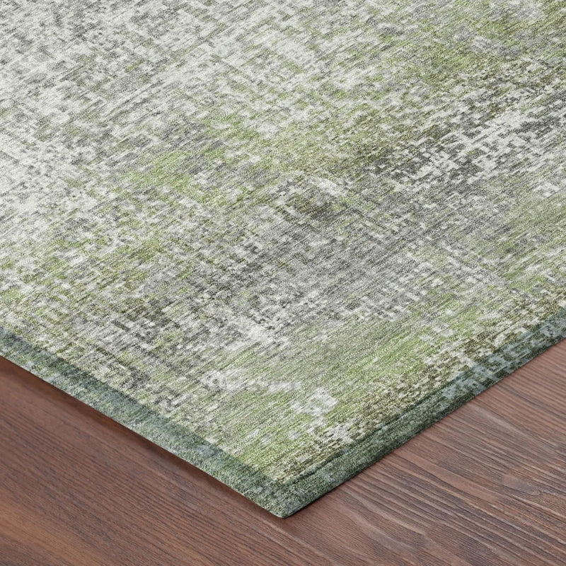 9' X 12' Fern Green And Green Abstract Washable Indoor Outdoor Area Rug Homeroots Outdoor