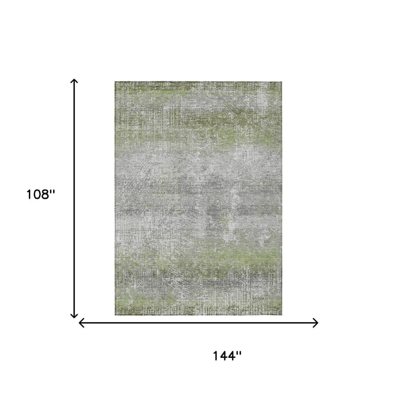 9' X 12' Fern Green And Green Abstract Washable Indoor Outdoor Area Rug Homeroots Outdoor