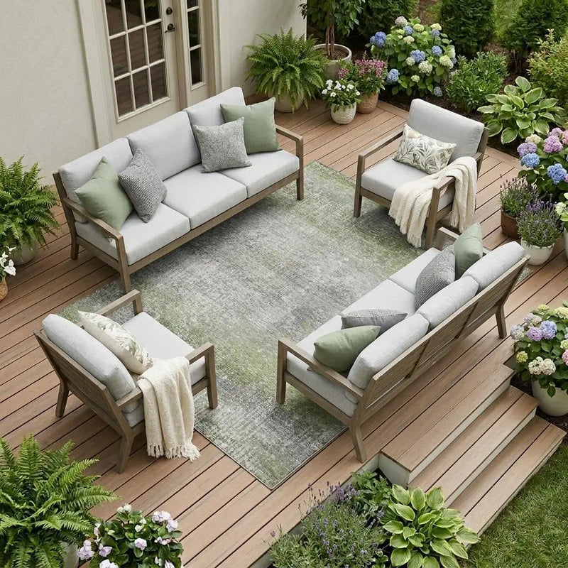 9' X 12' Fern Green And Green Abstract Washable Indoor Outdoor Area Rug Homeroots Outdoor