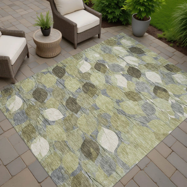 9' X 12' Fern Green And Green Floral Washable Indoor Outdoor Area Rug Homeroots Outdoor