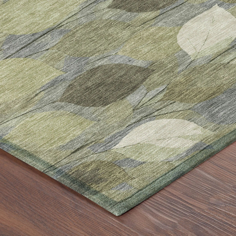 9' X 12' Fern Green And Green Floral Washable Indoor Outdoor Area Rug Homeroots Outdoor