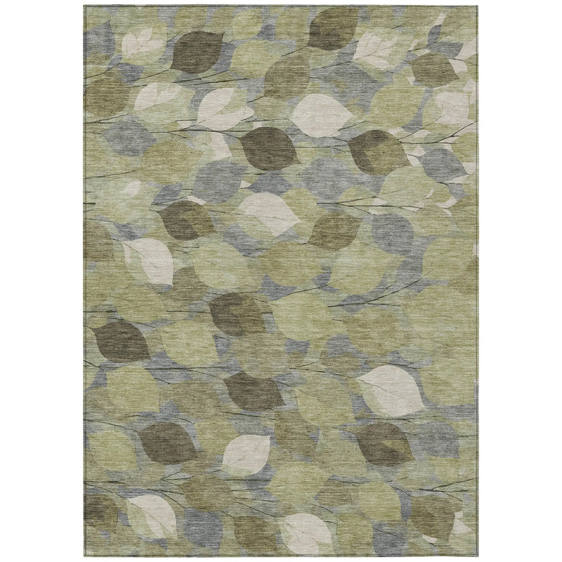 9' X 12' Fern Green And Green Floral Washable Indoor Outdoor Area Rug Homeroots Outdoor
