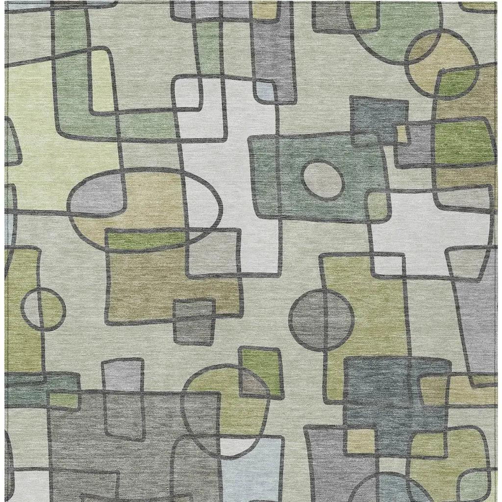 9' X 12' Fern Green And Green Geometric Washable Indoor Outdoor Area Rug Homeroots Outdoor