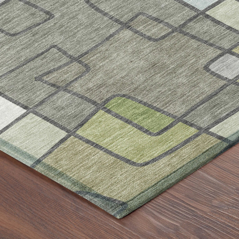 9' X 12' Fern Green And Green Geometric Washable Indoor Outdoor Area Rug Homeroots Outdoor
