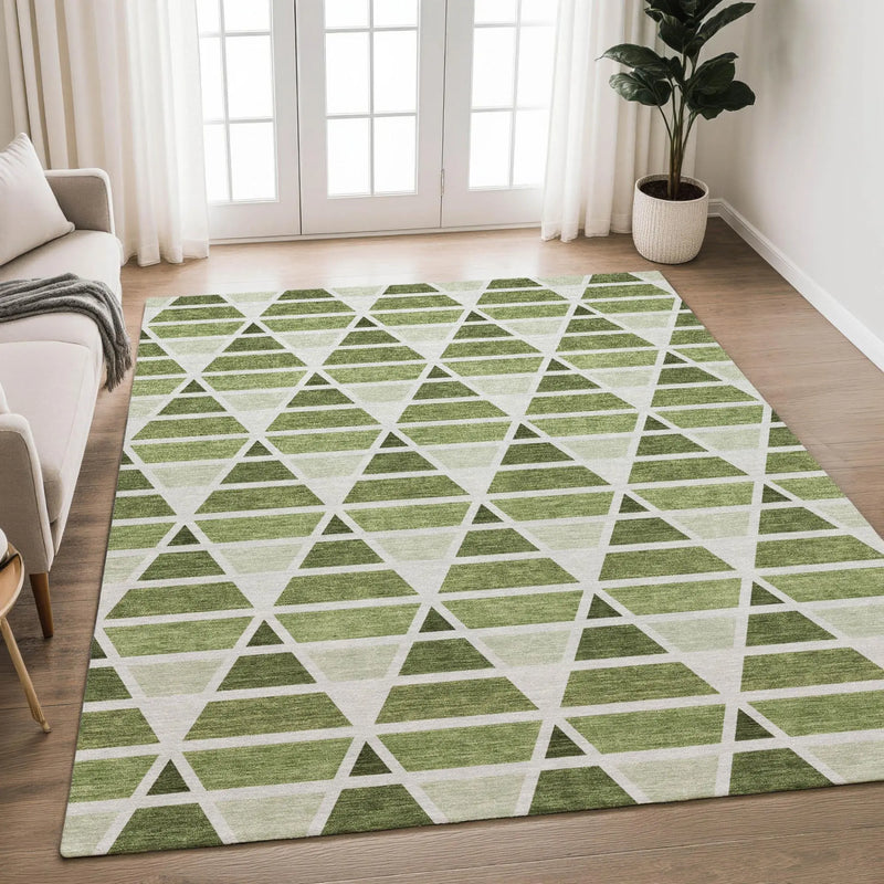 9' X 12' Fern Green And Green Geometric Washable Indoor Outdoor Area Rug Homeroots Outdoor