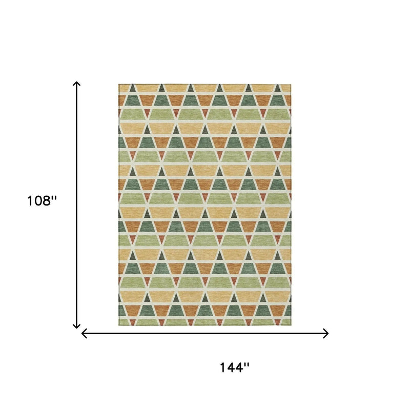 9' X 12' Fern Green And Green Geometric Washable Indoor Outdoor Area Rug Homeroots Outdoor