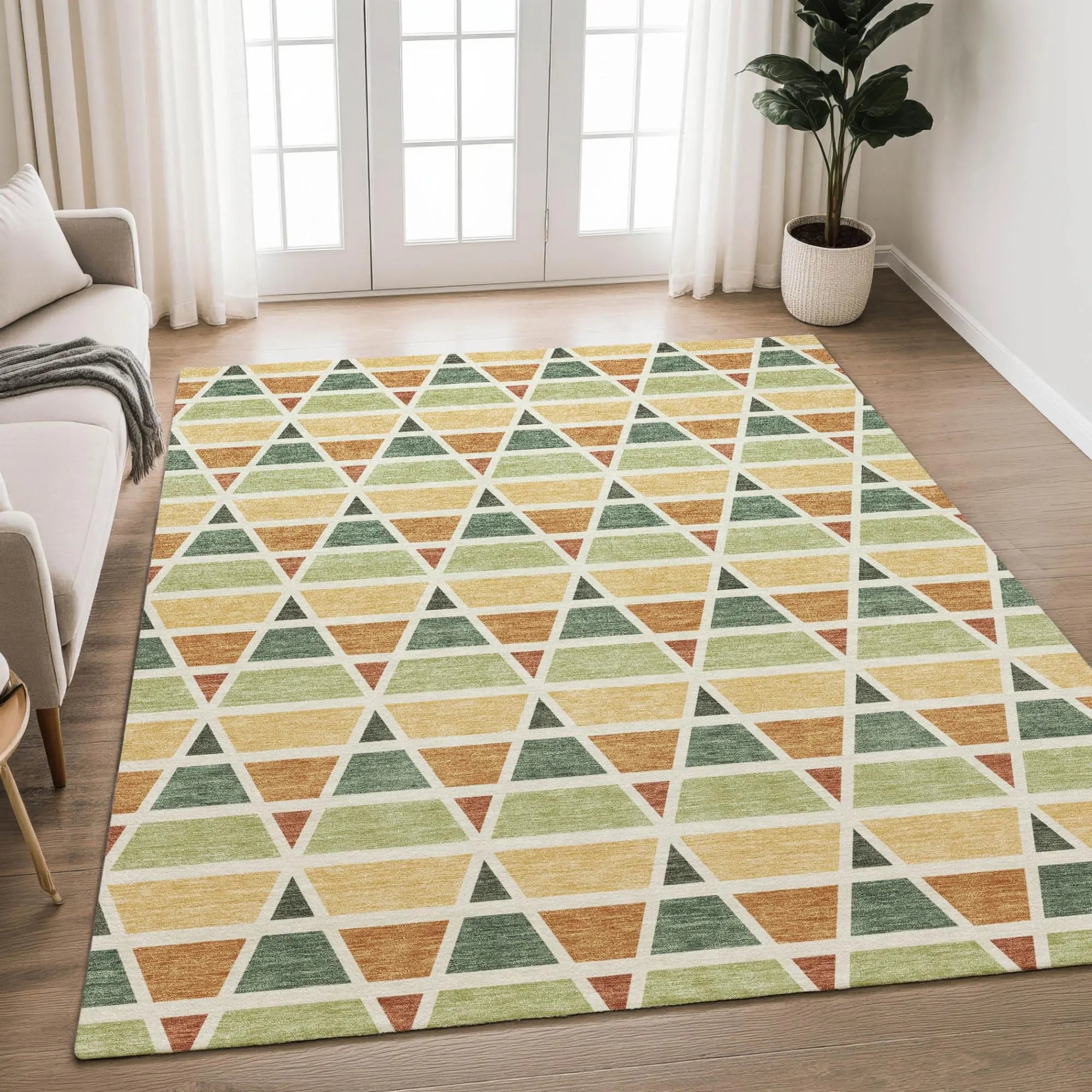 9' X 12' Fern Green And Green Geometric Washable Indoor Outdoor Area Rug Homeroots Outdoor