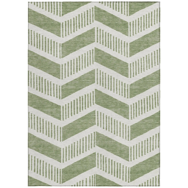 9' X 12' Fern Green And Green Geometric Washable Indoor Outdoor Area Rug Homeroots Outdoor