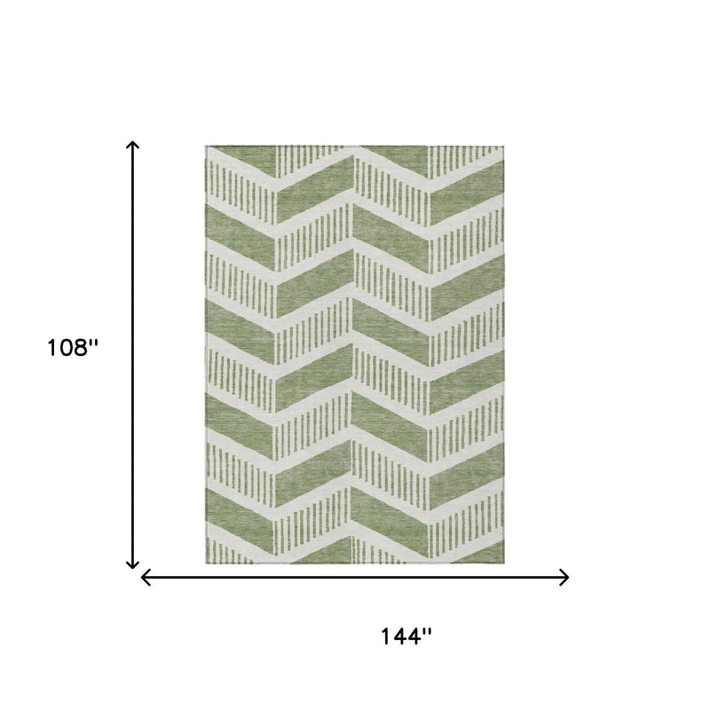 9' X 12' Fern Green And Green Geometric Washable Indoor Outdoor Area Rug Homeroots Outdoor