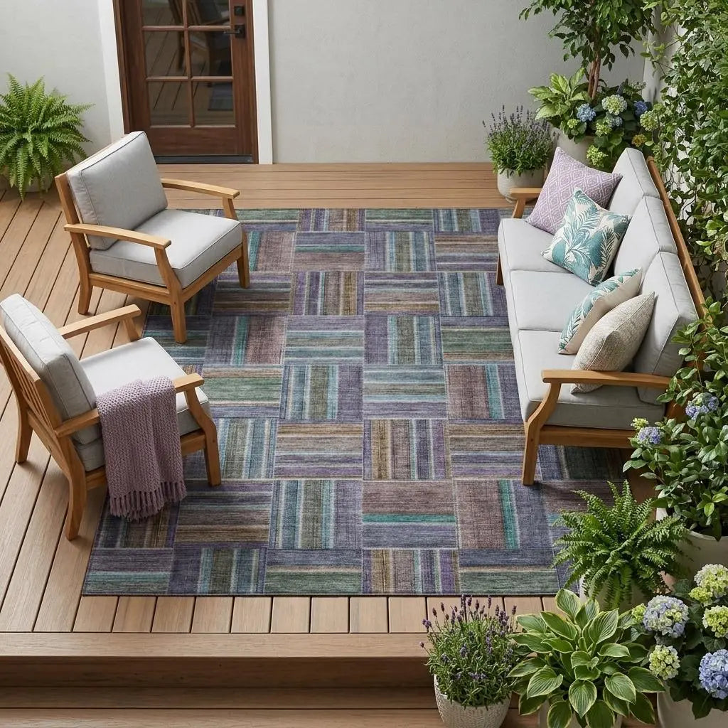 9' X 12' Fern Green And Green Geometric Washable Indoor Outdoor Area Rug Homeroots Outdoor