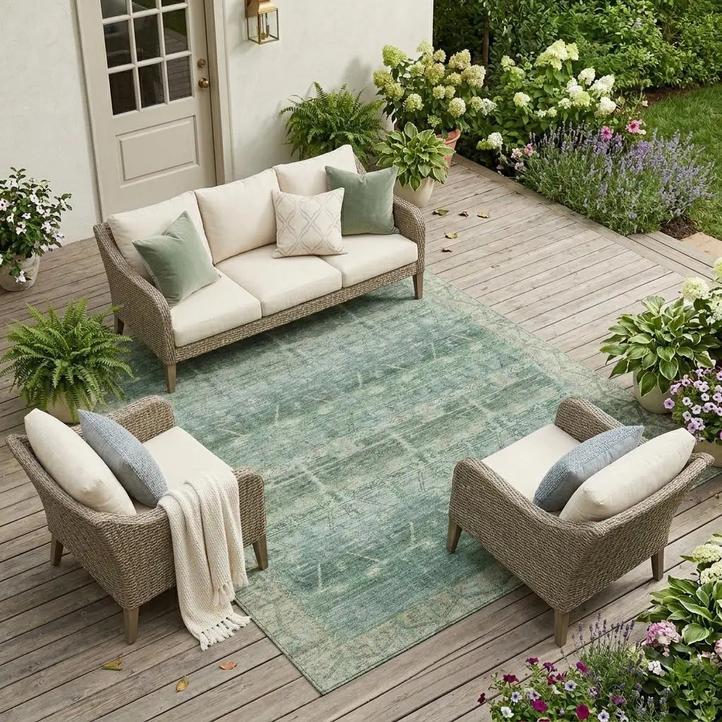 9' X 12' Fern Green And Green Tribal Washable Indoor Outdoor Area Rug Homeroots Outdoor