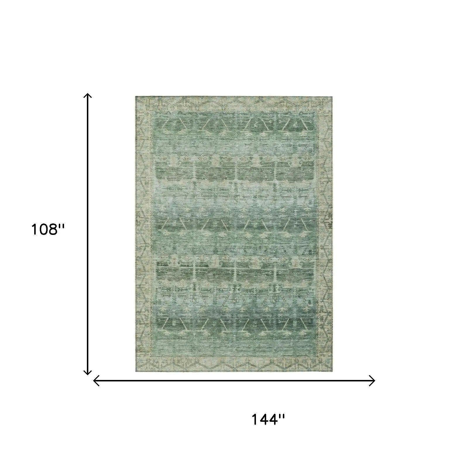 9' X 12' Fern Green And Green Tribal Washable Indoor Outdoor Area Rug Homeroots Outdoor