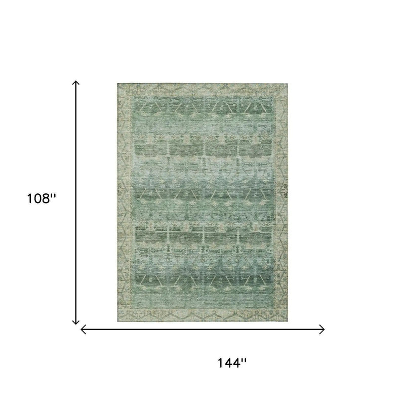 9' X 12' Fern Green And Green Tribal Washable Indoor Outdoor Area Rug Homeroots Outdoor