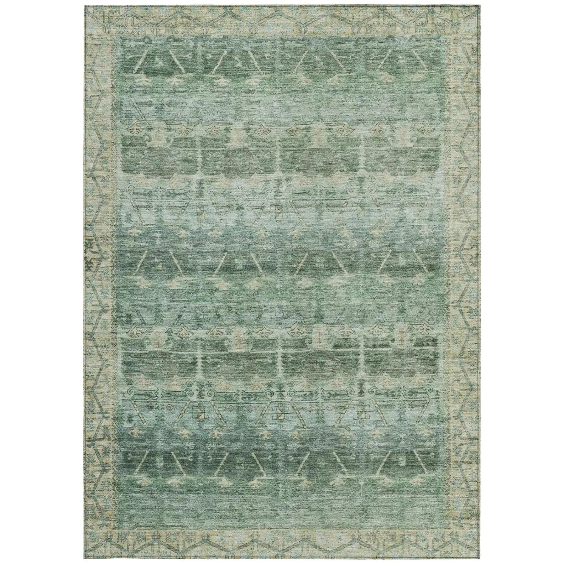 9' X 12' Fern Green And Green Tribal Washable Indoor Outdoor Area Rug Homeroots Outdoor