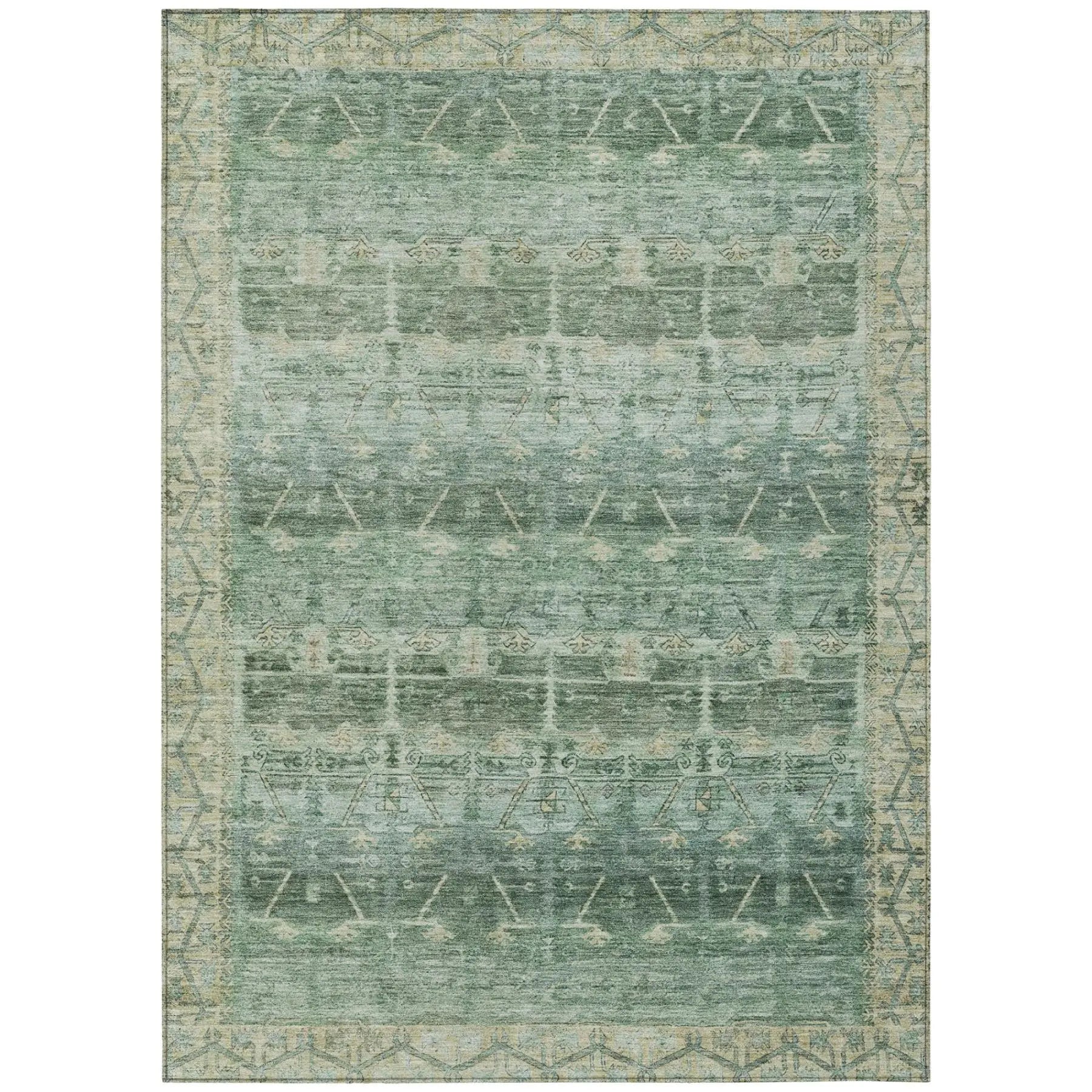 9' X 12' Fern Green And Green Tribal Washable Indoor Outdoor Area Rug Homeroots Outdoor