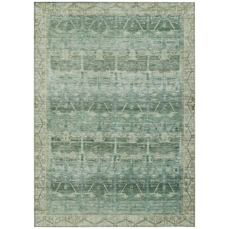 9' X 12' Fern Green And Green Tribal Washable Indoor Outdoor Area Rug Homeroots Outdoor
