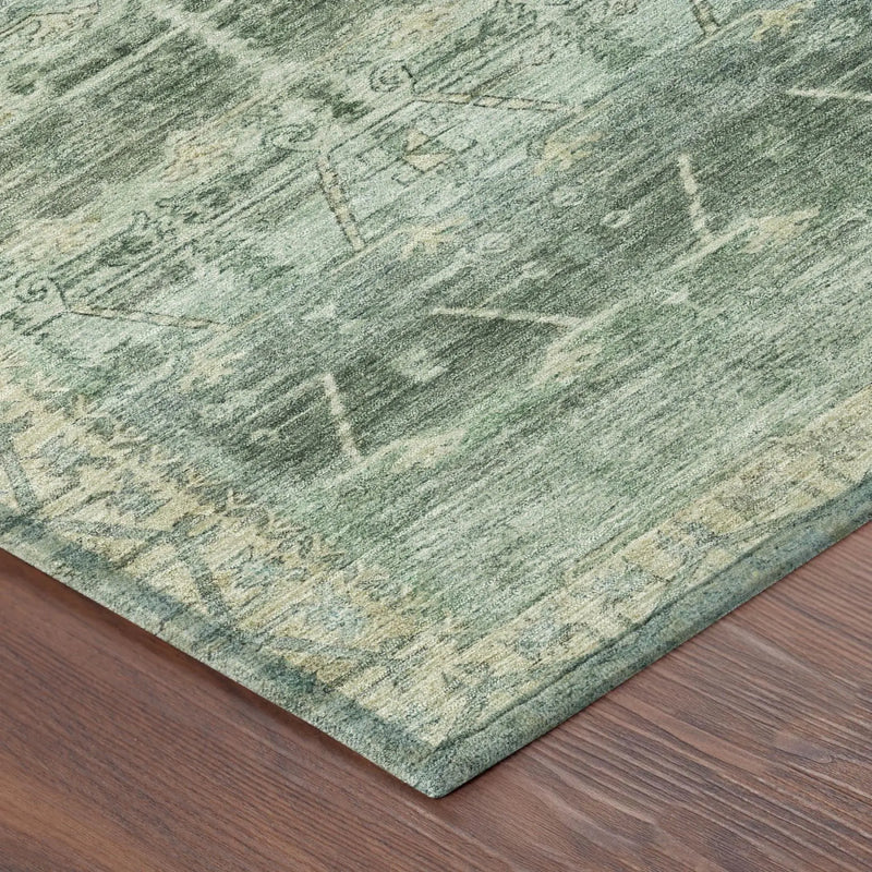 9' X 12' Fern Green And Green Tribal Washable Indoor Outdoor Area Rug Homeroots Outdoor