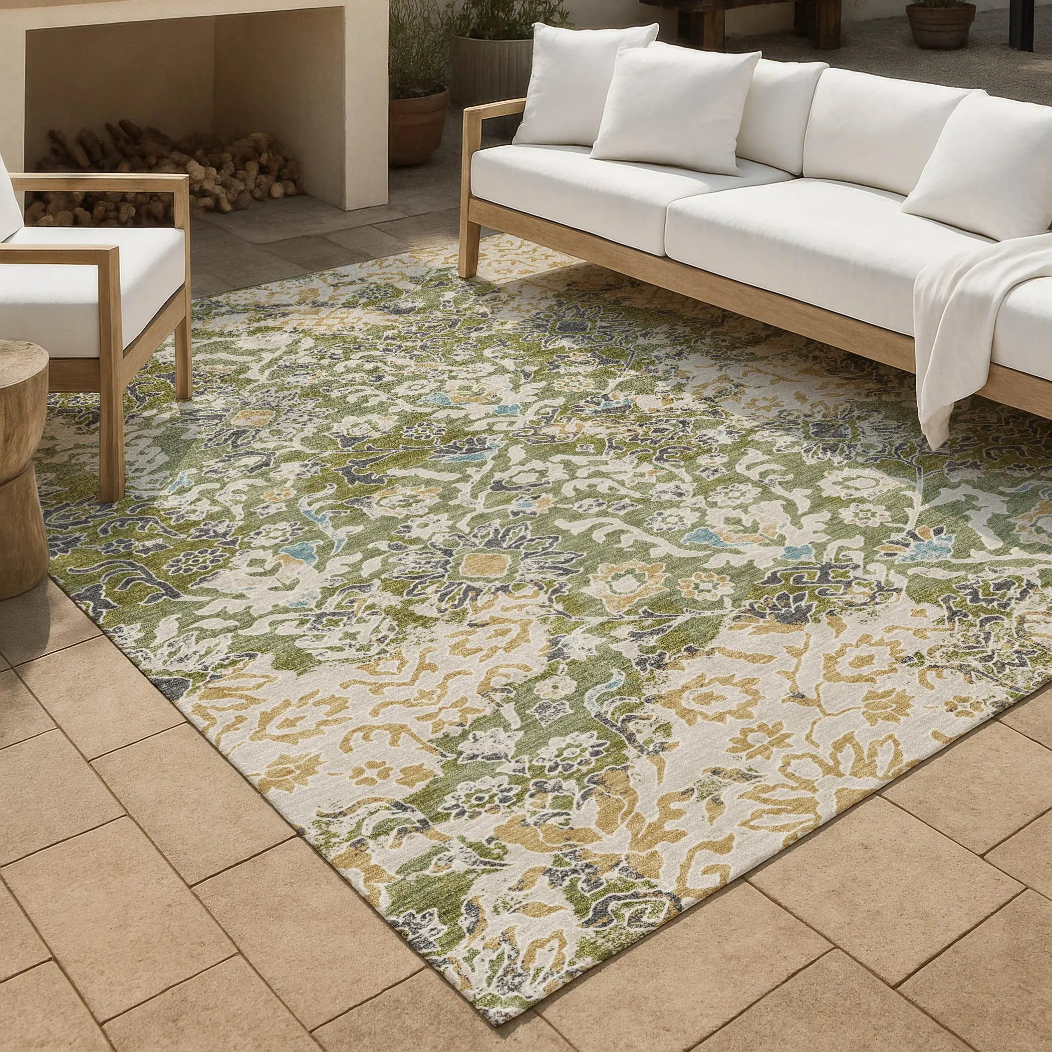 9' X 12' Fern Green And Ivory Geometric Washable Indoor Outdoor Area Rug Homeroots Outdoor