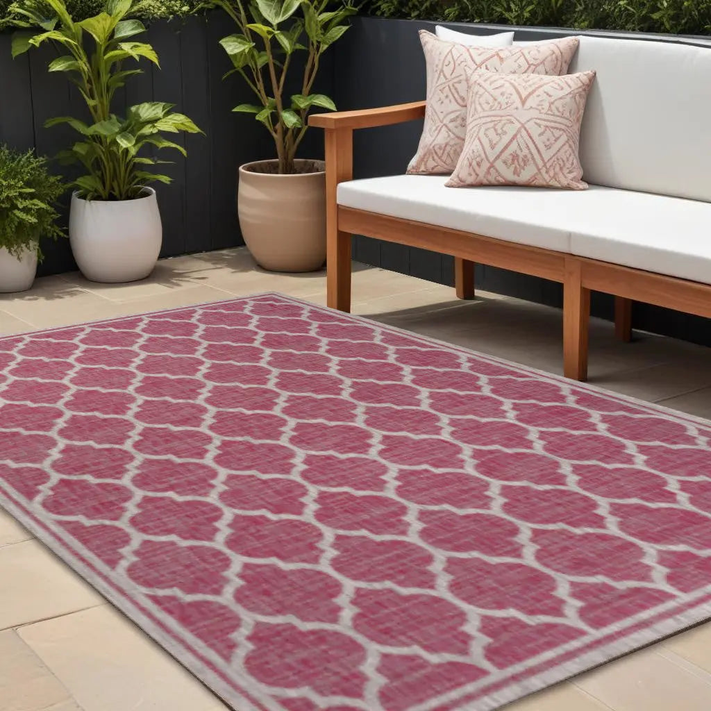 9' X 12' Fuchsia And Light Gray Geometric Indoor Outdoor Area Rug Homeroots Outdoor